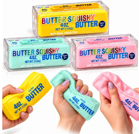 Gniotek dla dzieci masło butter chrupiący mix kolorów żółty niebieski różowy zabawka antystresowa