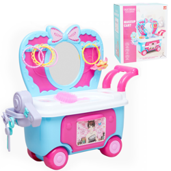 Interaktywna różowa toaletka dla dzieci z lustrem i akcesoriami Zestaw piękności dla dziewczynek na wózku