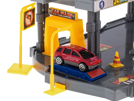 Duży zestaw Parking Garaż 4 poziomowy z windą, myjnią i stacją benzynową 6 samochodów 