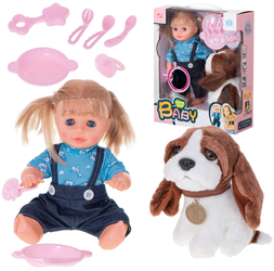 Lalka Agata z pieskiem i zestawem akcesoriów Interaktywna zabawka dla dzieci dodatki Dźwięk 30cm