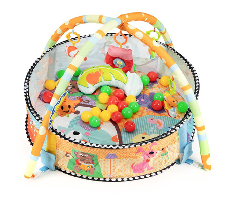 Wielofunkcyjna duża mata edukacyjna dla dzieci Kojec z piłkami i maskotkami 3w1 zwierzątka