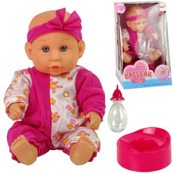 Lalka bobas w piżamce z akcesoriami dla dzieci butelka nocnik ciemnoróżowa 24 cm