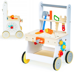 Drewniany warsztat majsterkowicza z narzędziami dla dzieci Wózek Pchacz Ecotoys TL88042 WHITE