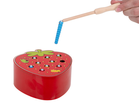 Gra edukacyjna Łowienie gąsienic Magnetyczna drewniana truskawka Gąsienica