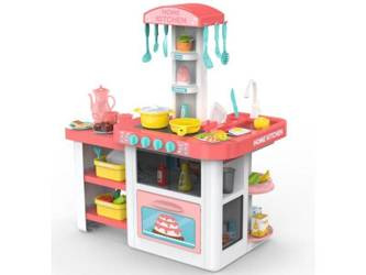 Duża zabawkowa kuchnia dla dzieci z piekarnikiem, kranem i akcesoriami 55 elementów różowa