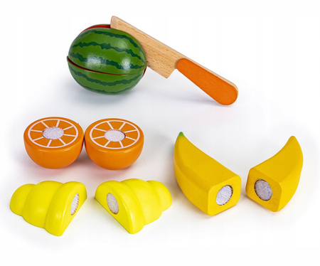 Drewniane jedzenie do krojenia owoce warzywa Zestaw piknikowy dla dzieci w koszyku ECOTOYS