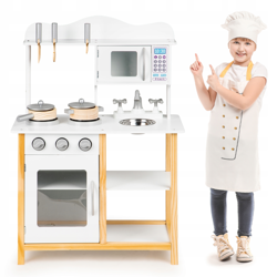 Drewniana kuchnia kuchenka dla dzieci piekarnik akcesoria Ecotoys TK040A-WHITE