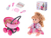 Interaktywna lalka Ala w sukience z wózkiem wydająca dźwięki Sika Pije 7 akcesoriów