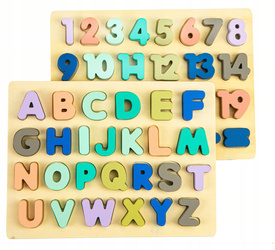 Drewniane tablice edukacyjne dla dzieci klocki litery cyfry 51 elementów Ecotoys MA4512
