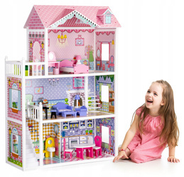 Duży drewniany domek dla lalek Rezydencja Wirginia z akcesoriami dla dzieci Ecotoys ECO0660