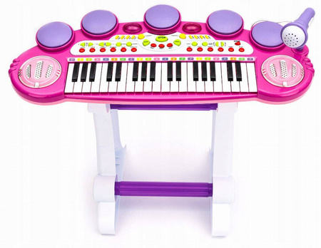 Różowe organki dla dzieci zabawkowy keyboard pianinko z krzesełkiem stołek mikrofon