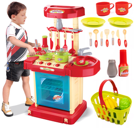 Duża interaktywna kuchnia kuchenka dla dzieci w walizce z piekarnikiem i akcesoriami