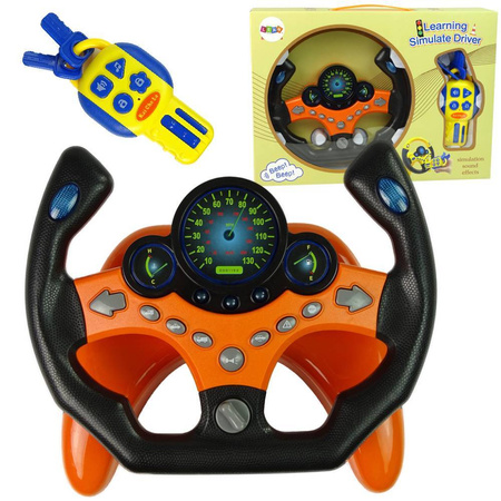 Interaktywna zabawkowa kierownica symulator jazdy dla dzieci pomarańczowa kluczyki dźwięk światło