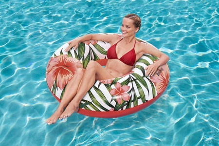 Dmuchane koło do pływania różowe w kwiaty palmy Bestway 119 cm