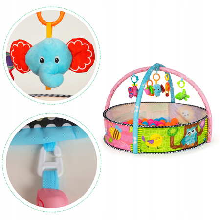 Wielofunkcyjna duża mata edukacyjna dla dzieci Kojec z piłkami i maskotkami 3w1 zwierzątka