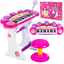 Elektroniczne organki dla dzieci pianinko keyboard mikrofon i stołek różowe