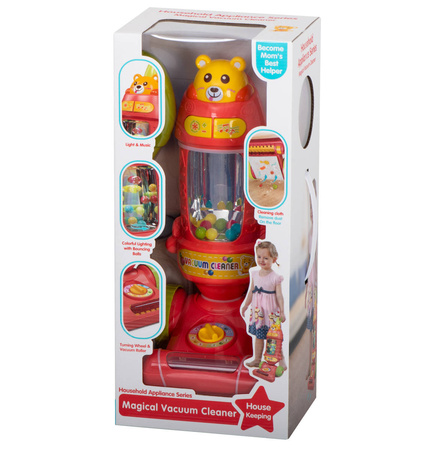 Duży interaktywny czerwony odkurzacz dla dzieci z dźwiękiem i światłem Zestaw do sprzątania