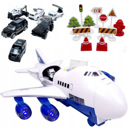 Zabawkowy samolot policyjny samochodziki policyjne transporter znaki