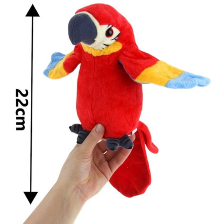 Gadająca papuga Ara powtarzająca gaduła przedrzeźniacz zabawka dla dzieci 23 cm czerwona
