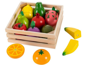 Drewniane jedzenie do krojenia owoce zestaw kuchnia Ecotoys SAWT18521