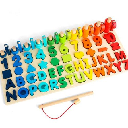 Zabawka montessori drewniane cyferki literki gra rybki 