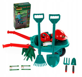 Duży zestaw narzędzi ogrodowych dla dzieci taczka grabki