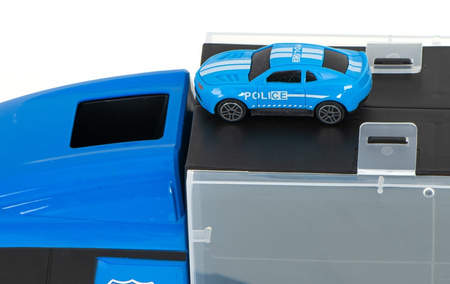 Duża ciężarówka Transporter Garaż dla samochodów z zestawem autek Policja dla dzieci