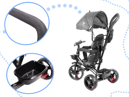 Szary rowerek trójkołowy dla dzieci Spacerówka Trike FIX LITE 360 stopni