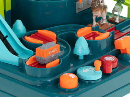 Interaktywny tor samochodowy z przeszkodami dla dzieci Dinozaury Wyścigi pojazdów Jaskinia Parking dla pojazdów