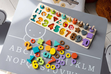 Drewniane liczydło sorter układanka zabawka edukacyjna dla dzieci 3w1 Ecotoys