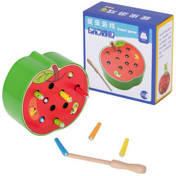 Układanka drewniane jabłko z magnetycznymi gąsienicami