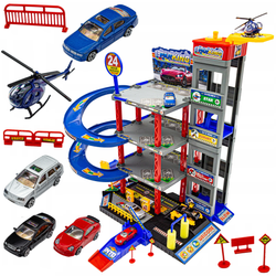 Duży tor samochodowy dla dzieci Parking Garaż z samochodami i helikopterem i windą