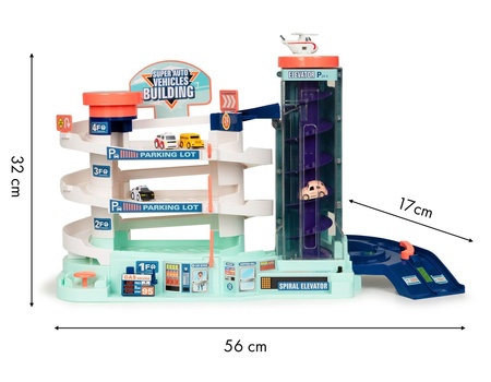 Duży garaż Parking Tor samochodowy z samochodami dla dzieci 3-poziomy Winda 5 autek