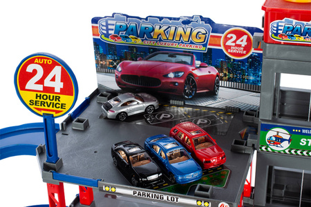 Duży parking Tor samochodowy dla dzieci Garaż z myjnią i stacją benzynową 4 samochody i helikopter