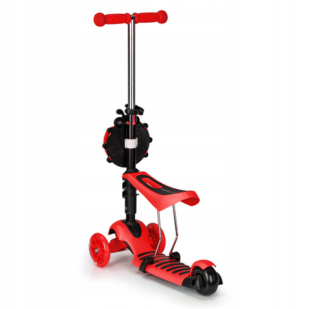 Hulajnoga z siedziskiem dla dzieci trójkołowa jeździk 3 koła kauczuk LED Ecotoys YM-SC-6 RED