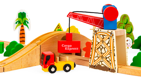Drewniana kolejka pociąg tory akcesoria autka 78 elementów Ecotoys HM008999