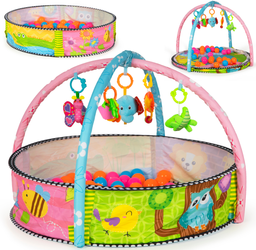 Wielofunkcyjna duża mata edukacyjna dla dzieci Kojec z piłkami i maskotkami 3w1 zwierzątka