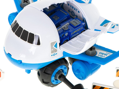 Duży samolot Transporter dla dzieci z samochodami i zestawem znaków drogowych DIY