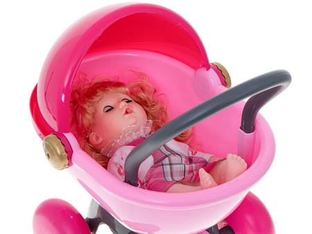 Interaktywna lalka Ala w sukience z wózkiem wydająca dźwięki Sika Pije 7 akcesoriów