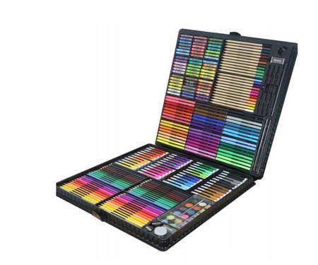 Duży zestaw artystyczny do rysowania malowania dla dzieci kredki pisaki farbki 288 elementów