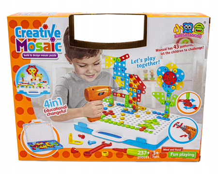 Zestaw edukacyjny konstrukcyjny dla dzieci Klocki do układania Wkrętarka Układanka Kreatywna mozaika w walizce