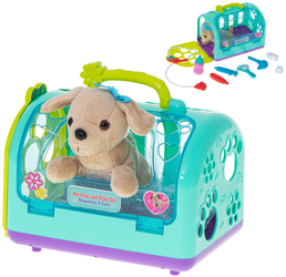 Zestaw małego weterynarza Piesek maskotka dla dzieci z transporterem i dodatkami