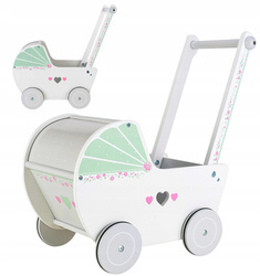 Drewniany wózek dla lalek chodzik pchacz zielony Ecotoys TL00019