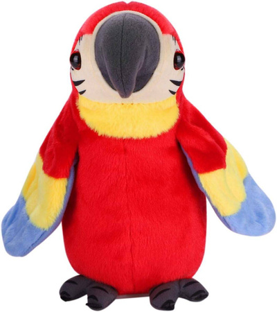 Gadająca papuga Ara powtarzająca gaduła przedrzeźniacz zabawka dla dzieci 23 cm czerwona