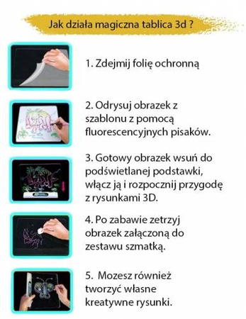 Magiczna tablica do rysowania 3D dla dzieci szablony dinozaury 