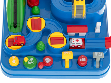 Interaktywny tor samochodowy z przeszkodami dla dzieci 4 samochody Wyścigi pojazdów Parking dla autek