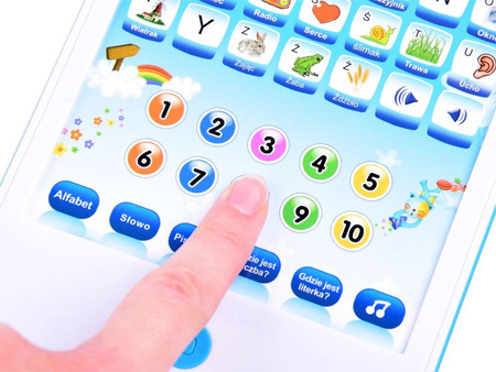 Duży Interaktywny tablet edukacyjny dla dzieci Nauka pierwszych słówek Wersja polska niebieski