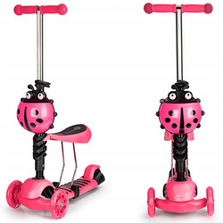 Hulajnoga z siedziskiem dla dzieci trójkołowa jeździk 3 koła kauczuk LED Ecotoys YM-SC-6 PINK