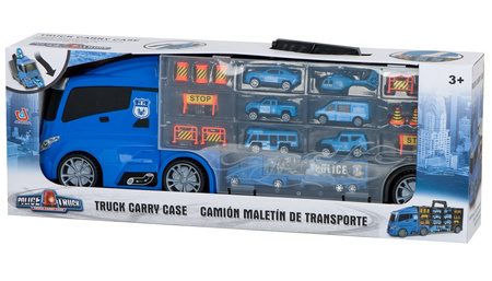Duża ciężarówka Transporter Garaż dla samochodów z zestawem autek Policja dla dzieci
