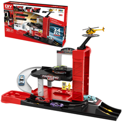 Duży tor samochodowy dla dzieci Parking Garaż 4 samochody i helikopter